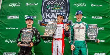Cooper Folley (centre) won KA2 and is flanked by Hamish Campbell (2nd - right) and Ayrton Dalmaso (3rd). Image: KA/Pace