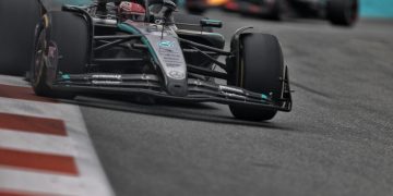 Red Bull has lodged a protest against George Russell, who finished third in the Miami Grand Prix. Image: XPB Images.