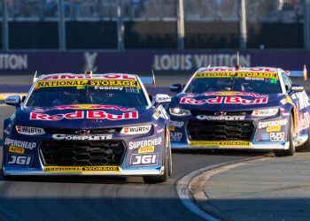 The Triple Eight Camaros on track. Pic: Peter Bury