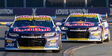 The Triple Eight Camaros on track. Pic: Peter Bury