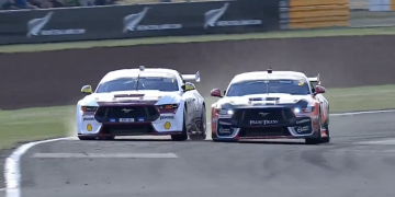 Brodie Kostecki and Ryan Wood made contact while battling for the lead. Image: Supercars